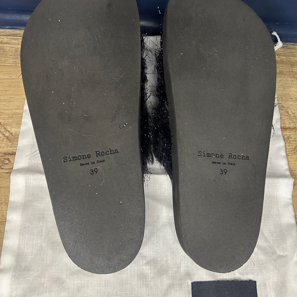 Simone Rocha Black Faux Fur Slides Sandals Women’s Size 39 (Made in Italy) - Picture 4 of 5